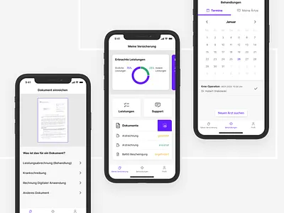 Health Insurance Customer App b2c calendar cards design documents insurance app insurtech mobile mobile app mobile ui saas ui ux