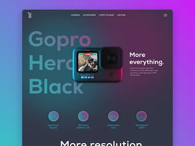 Landing Page - #Daily UI 003 actions blur cameras dailyui dailyui 003 dailyuichallenge glassmorphism gopro gradient landingpage productpage ui uidesign