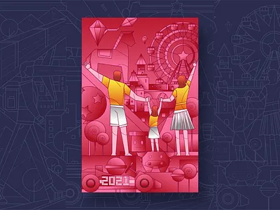 Family family illustration pink