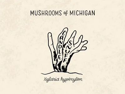 Candlesnuff Mushroom black and white candle candlesnuff cream forage foraging hand drawn hand lettering illustration illustrative lettering illustrative type lettering michigan monochrome mushroom mushrooms screenprint single color stipple typography