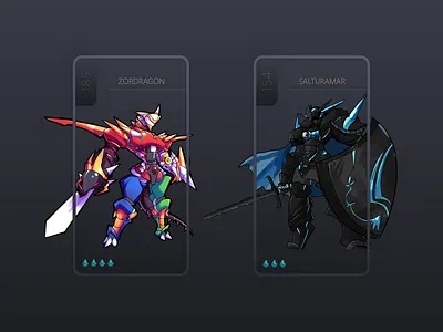 Avatar Shopping Card Dialogs - Redesign bitbithooray card dark dialog fantasy game game app game design gamification mobile mobile app monster shopping ux uxui webdesign