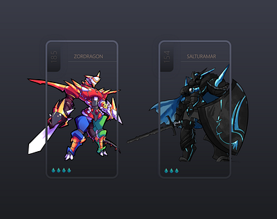 Avatar Shopping Card Dialogs - Redesign bitbithooray card dark dialog fantasy game game app game design gamification mobile mobile app monster shopping ux uxui webdesign