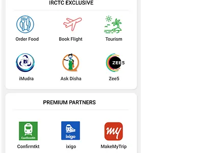 IRCTC Rail Connect home screen mobile app design ui design ux design ux ui design