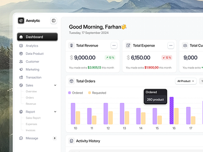 Aerolytic - Sales Analytics Dashboard activity admin analytic app chart clean crm dashboard dashboard design income layout lightmode orders product product app sales sales dashboard ui ui design ux