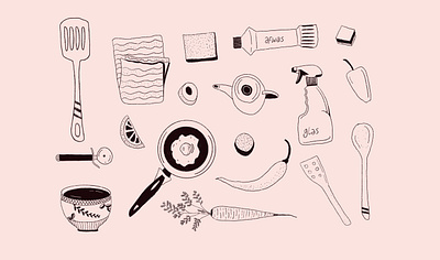 Objects doodling illustration outline procreate