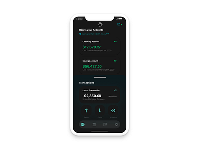 Dark Mode Banking App UI Concept bank dark design inspiration ios ios app minimal mobile ui ux web