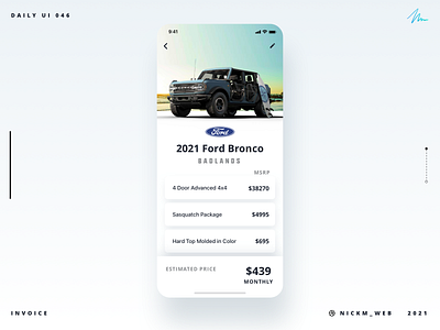 2021 Ford Bronco Invoice | Daily UI Challenge 046 (Invoice) bronco daily daily ui daily ui 046 daily ui challenge dailyui dailyui046 dailyuichallenge ford invoice