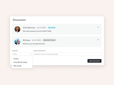 Applicant Discussions app card component design desktop mobile modal ui ux