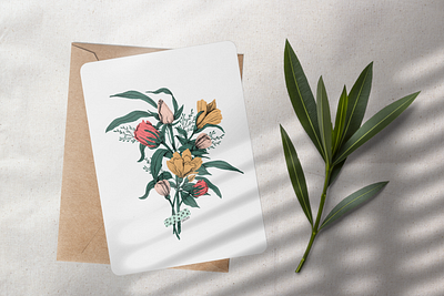 Flower bouquet card bespoke craft drawing flower illustration flowers greenery hand drawn handmade illustration illustrator leaves pencil