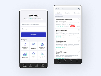 Job search android aplication ios job application jobbord minimal mobile mobile app mobile design phone resume search ui work