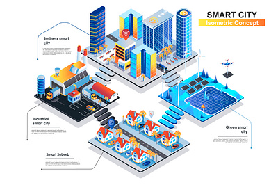 Smart City Isometric Concept Vector Illustration 3d building cartoon character city concept flat future graphic illustration isometric isometry people scene skyscraper smart template urban vector web
