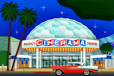 Pacific Cinerama Dome 1950s art californiaclothing cinerama digitalart dome drawing fan art illustration landmark los angeles neon sign pacific cinerama print sunset blvd sunset boulevard theater theatre vector