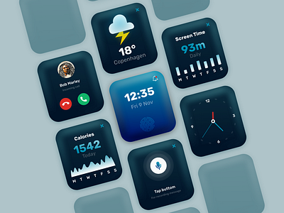 Smart Watch Interface 3d app apple watch blue branding clock design graphic design icon illustration illustrator ios minimal smartwatch soft ui ui ux vector watch web