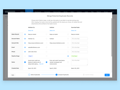 Track and merge duplicate records in CRM - Step 5 crm design challenge desktop app enterprise ux ui design