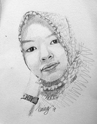 scarfing girl black blackandwhite illustration pencil portrait art sketch sketching