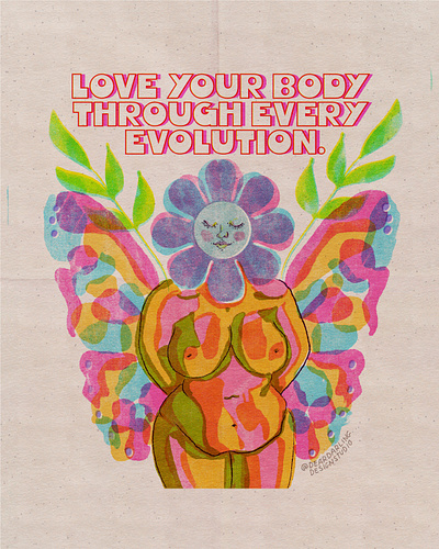 Love your body through every evolution 70s 70sdesign body positivity design digital art digital illustration digital painting drawing illustration portrait psychedelic riso print risograph risography risoprint self love vintage design