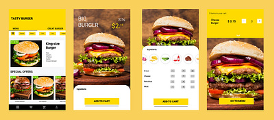 Burger App UI branding burger design flat food app minimal ui vector yellow