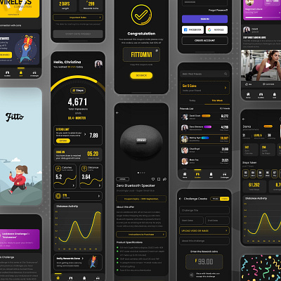 Fitto - Step Count App count coupon daily dark designer earning excercise foot login market online share sign in step steps track ui ui design yellow yoga
