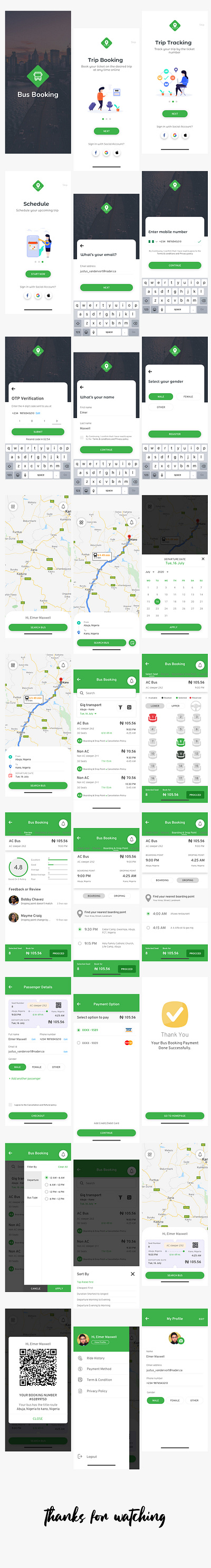 bus booking app design sketch