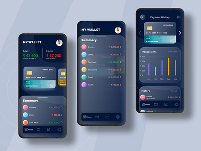 Finance app Home page card design colorful finance financial app glassmorphism money ui design
