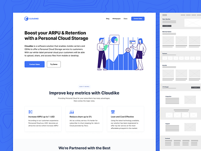 Cloudike - Personal Cloud Storage for B2B arpu b2b carier churn cloud customers design desktop files landing landingdesign minimalistic mobile page personal saas software solution white label wireframe