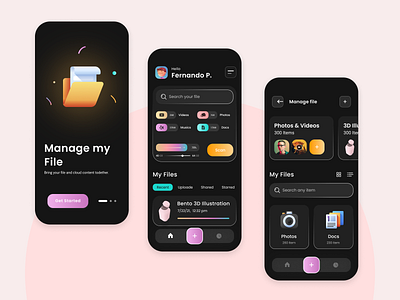 File Management 2d 3d app ui cloud cloudapp colorful dark file management file manager file sharing file storage file upload files folder minimal popular screen flat storage app user experience userinterface