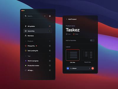 Sidebar Navigation for Productivity App app big sur chat box dark glassmorphism gradient mac os menu item minimal nav nav bar navigation search box toggle ui ui design userinterface ux ux design