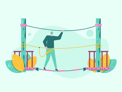 Man on a Challenge Course Illustration 2d challenge character course design dribbble flat design illustration inspirations man minimal shot vector