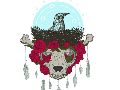 Animal bones art bird boho brand branding cat design draw emblem graphic illustration illustrator print skull style t shirt tattoo vector vintage