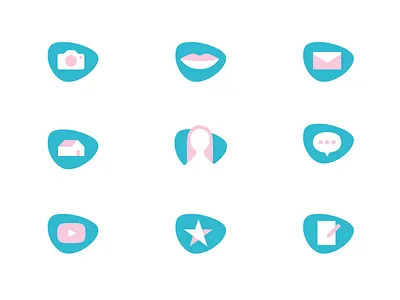 Teen Girl Icons branding camera coment featured flat girl home icon illustration lips mouth note photo profile star sweet vector woman young youtube