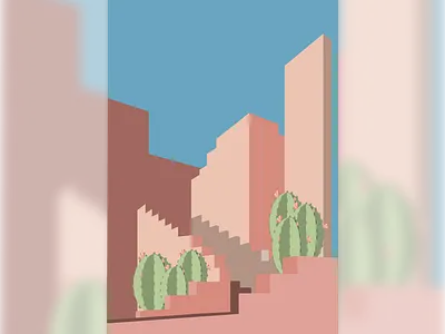 Illustrator Daily Creative Challenge | Day 3 adobe blue cactus cactus illustration challenge design flat illustration illustrator minimal oriental pink sky vector