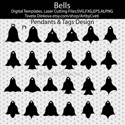 Bells Flowers Laser Cutting Files SVG Bundle Pendant and Tag Des bundle template digital template jewelry design pendants design svg files for cricut tag design vectorart