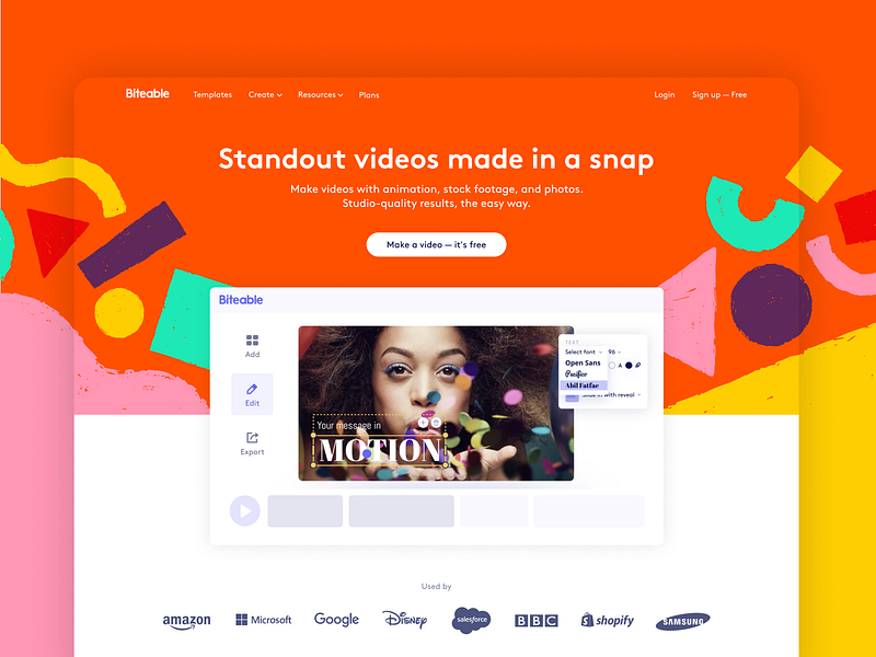 Biteable Homepage branding header homepage illustration interface personas software ui ux video web design website