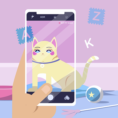 Kitty Cam cat cute art cute pets flat design illustration kitten kitty pastel pets photo photo taking photos