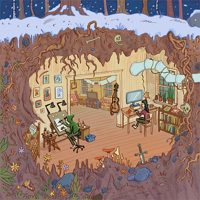 Burrow art cartoon color comics design drawing illustraion interior narrative story