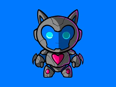 Robotic Cat cartoon cartoon style cat character design chibi chibi art chibi style cute cute art digital art digital illustration funny illustation kawaii robot robotic science fiction scifi