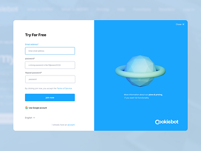 Cookiebot Registration Page design login signin signup ui ux website website design