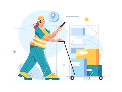 Delivery warehouse background box business cargo cartoon construction delivery design illustration logistic package paper person storage storehouse technology transport transportation vector warehouse