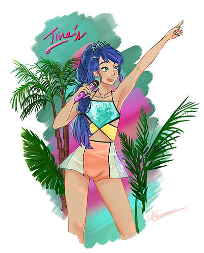 Cocktail party singer bar digital art digital drawing digital illustration girl music palmtree party singer tropical