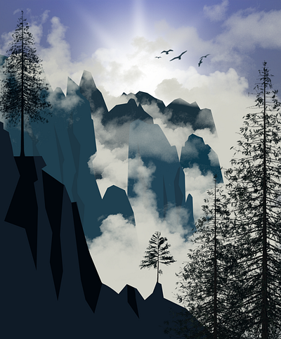 mountains 15minmograph birds quick sketch trees