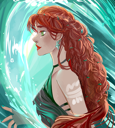 Akazula digital art digital illustration digital painting fantasy mermaid naiad ocean original character