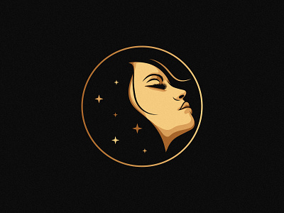 In dreams beauty circle dark design dreams female gold graphicdesign illustration stars vectorart woman portrait