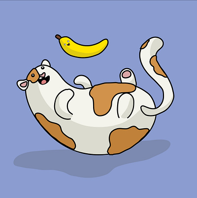 Happy cat banana cat fun happy ilustration play vector