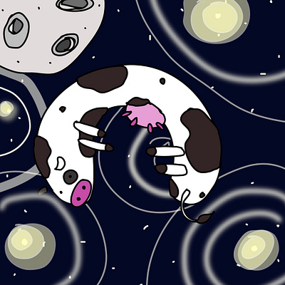 Floating in space cow fun ilustration space stars vector