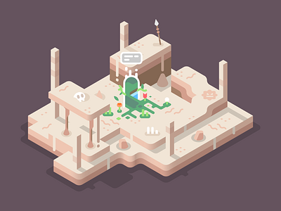 Lost Door battle bones desert forest gateway illustration isometric landscape nature portal sand skull wasteland