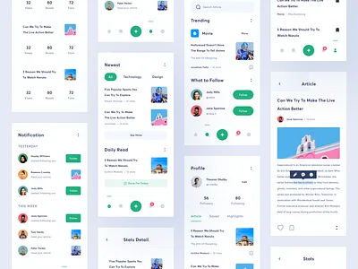 Article App app article clean design kit medium medium article minimal mobile profile profiles read social statistic ui uidesign uikit uiux uxdesign white