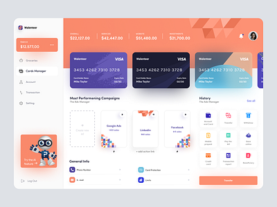 Personal Wallet and Banking Dashboard User Interface Concept admin admin dashboard admin panel admin template admin theme adminpanel analytics chart clean ui design dahsboard dashbaord dashboad dashboard dashbroad data design finance graph interface stats