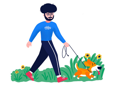 Walking the Dog Illustration character characterdesign dog dog illustration dog walker dog walking flat character illustraion jogger jogging procreate walking