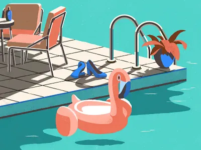 High Heel Shoes chair city cloud design flower girl illustration summer swimming pool tree vector