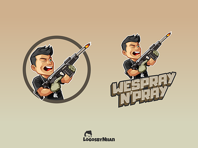 WeSprayN'Pray streamer logo aiming cartoon cartoon character cartoon design cartoon illustration cartoon logo cartoon mascot esports esports logo logo logo design mascot mascot character mascot design mascot logo rifle shooting streamer streaming video games